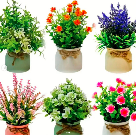 6-Pack Mini Artificial Potted Plants, Faux Lavender